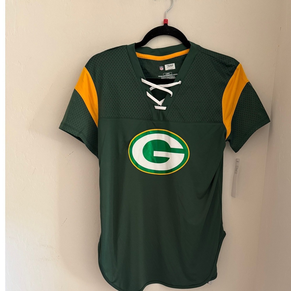 Women's NFL Team Apparel Green Bay Packers Jersey Lace Up Top Size Large -NWT